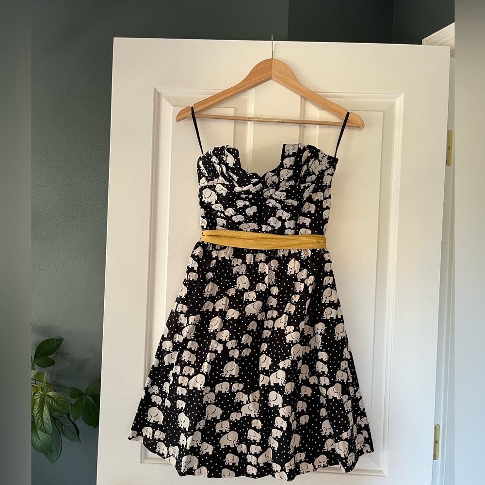 Anthropologie strapless elephant print party dress